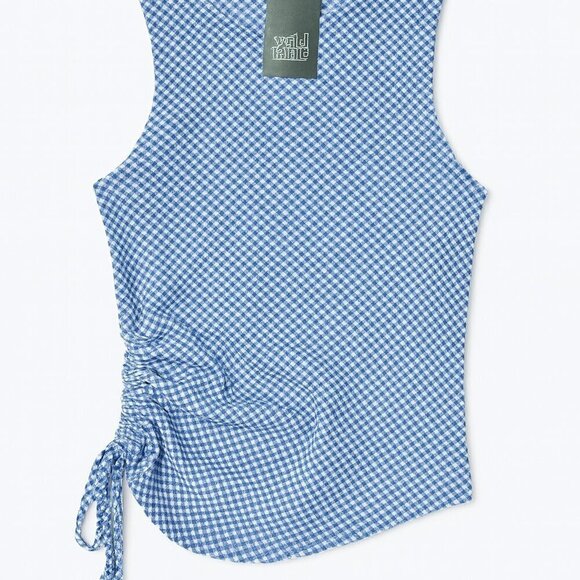 wild fable Tops - Wild Fable Blue Gingham Checkered Ruched Side Tie Tank Top XS NWT